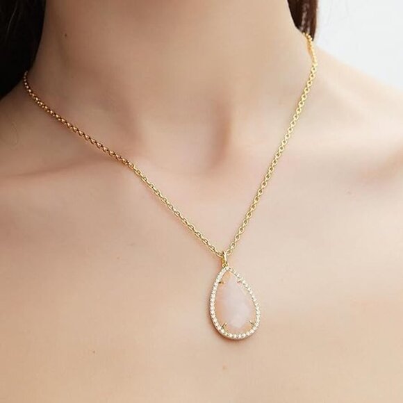 Natural Stone Pink Quart Heart Teardrop Irregular Necklace for Women Rose Quartz - Picture 4 of 5